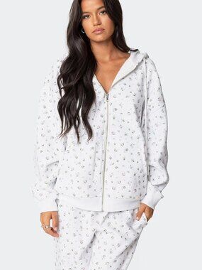 Edikted Bouquet Oversized Zip Up Hoodie